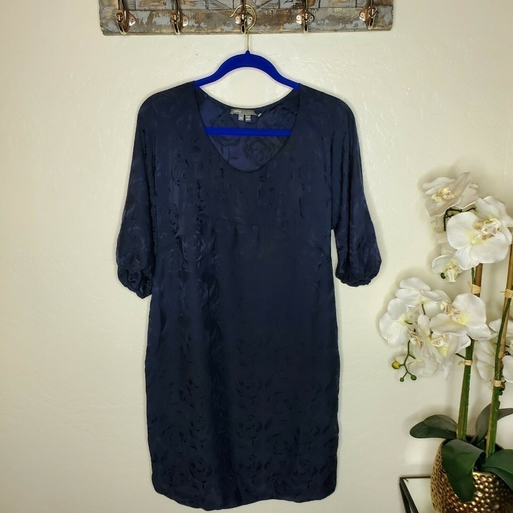 Vince Women's Navy Blue Floral Puff Sleeve Slip Dress Size Medium